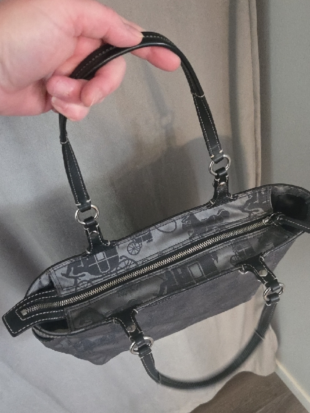 Coach Gray Tote with Black Trim and Signature Carriage Print - Picture 4 of 7